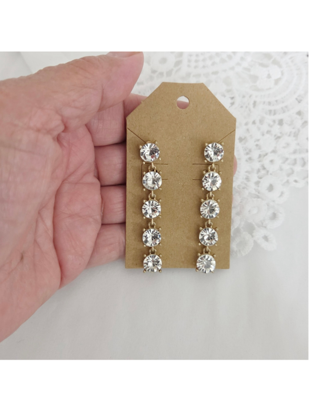 Women's Gold Tone Clear Crystal Drop Earrings One Size